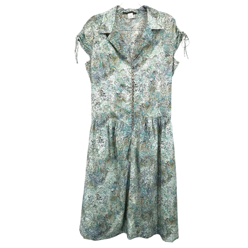 Peruvian Connection Floriana Dress Women 16 Teal Green Floral Pima Cotton‎ Midi